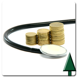 Stethoscope and gold coins