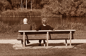 Couple sitting outside